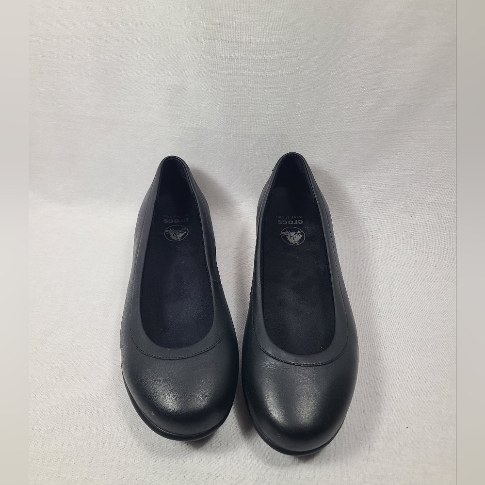 CROCS WORK Grace Black Leather Slip-Resistant Womens Slip-On Shoes 7.5